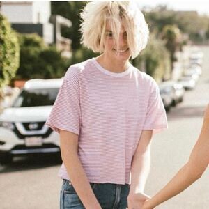 ✨Brandy Melville Pink & White Striped Aleena Sz One Size  Top✨